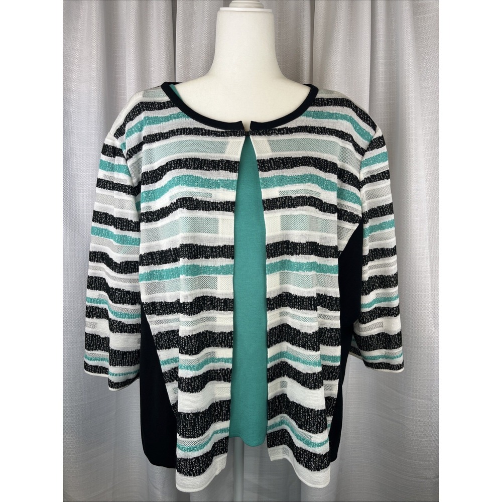 Ming Wang Women's Cardigan Jacket & Tank Top Size 3X Green Black White Plus Set